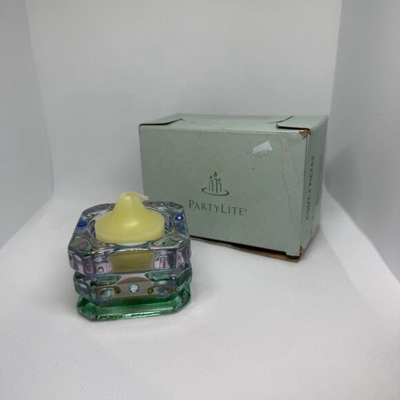 PARTYLITE  KIWI STRAWBERRY Votive Candles, BOX OF 6 & Mardi Gras Jeweled Holder - Picture 1 of 5